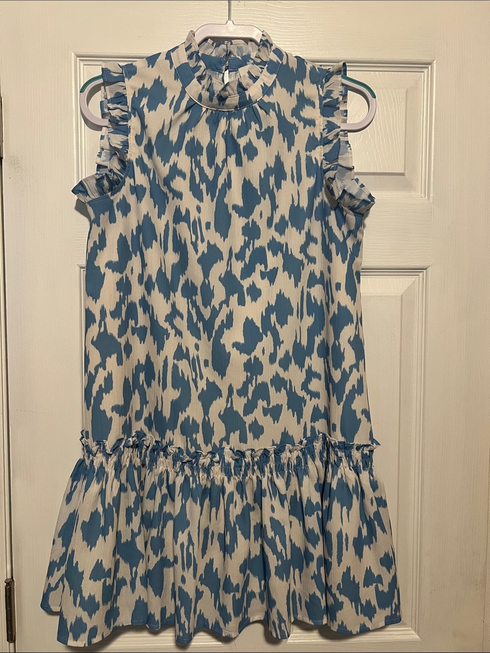 Pinch Blue and White Ruffle-Hem Mini Dress